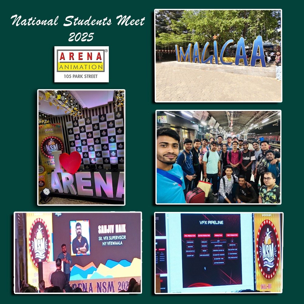 A set of pictures from Arena Animation National Student Meet 2025 at Imagicaa